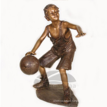Garden Decoration Bronze Life Size Boy Playing Basketball Sculpture